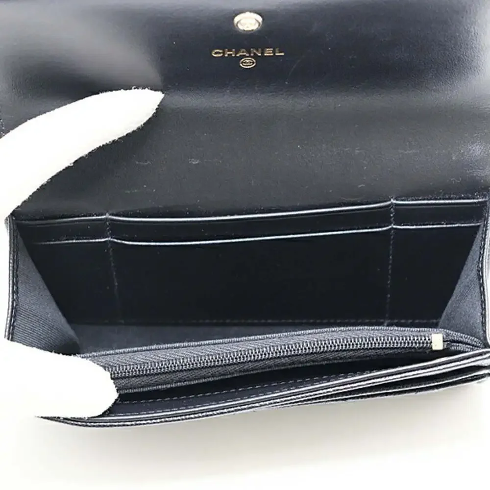 CHANEL Authentic Black Caviar Leather Logo Wallet